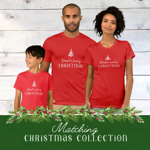 Aangepaste familie kerstboom eenvoudige rood t-shirt