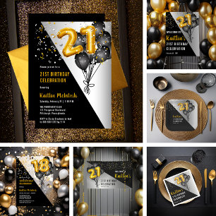 Balloons Elegant Black   21ste verjaardag van de g Acryl Uitnodigingen