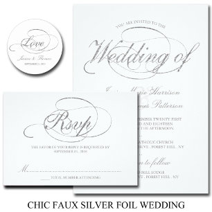 Chic Faux Silver Foil Script Weddenschap Kaart