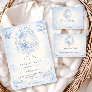 Klassieke Blauwe Toile Baby Shower Kaart