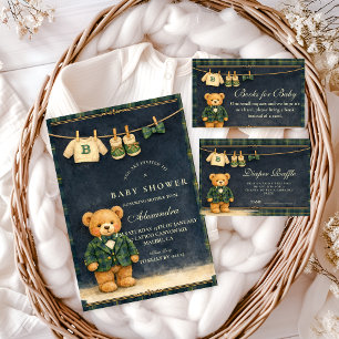Preppy Teddybeer Geruite Luierraffle Informatiekaartje