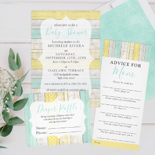 Genderneutraal Baby shower Mint Yellow Rustisch ho Kaart