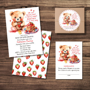 Teddybeer aardbei pannenkoek brunch Baby shower Ronde Sticker