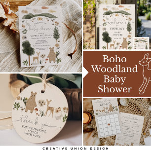 Boho Woodland Drive-By Baby shower Uitnodiging Kaa