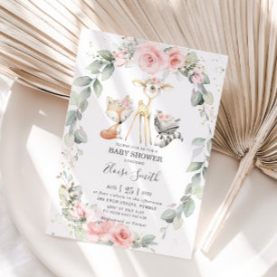 Woodland Pink Floral Greenery Baby shower per post Kaart