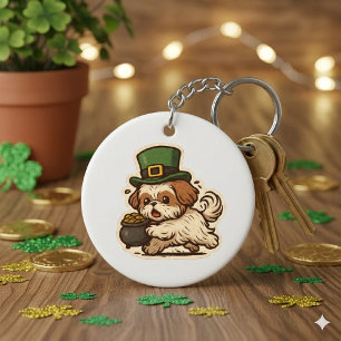 Groene Leprechaun Shih Tzu St.Patrick's Day Sleutelhanger