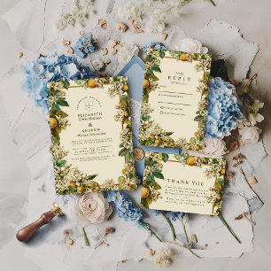 Trouw met Vintage Lemon Blossom Botanical Kaart