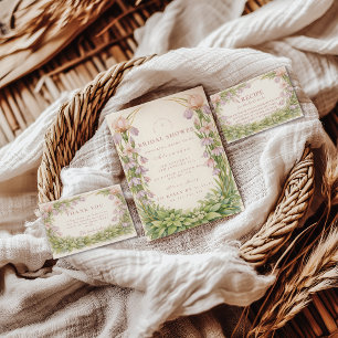 Bruidsuitnodiging met Vintage Iris en Klokjesbloem Kaart