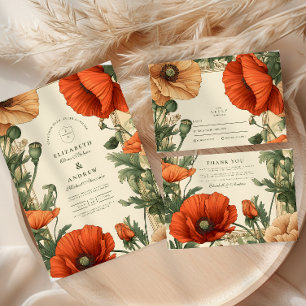  Poppy Floral Art Nouveau bruiloft Bedankkaart