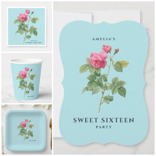 Pastel Blauw en Roze Rose  Botanisch Servet