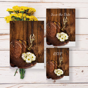 Cowboy Boots, Daisies, paardenbit Wedding RSVP