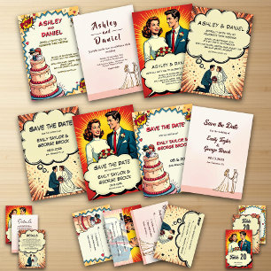 Retro Bruid & Groom Pop Art Comic Style Wedding Kaart