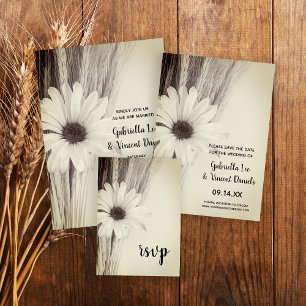 Gedroogde tarwe en Daisy Country Boerderij Wedding RSVP Kaartje