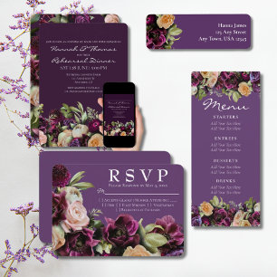 Dark Lavender Floral Fall Wedding Return Address Etiket