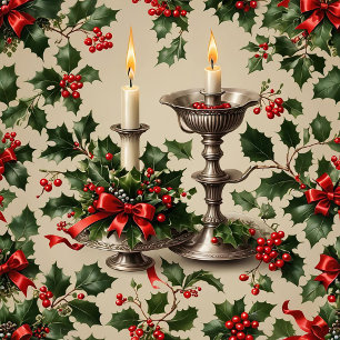 Xmas Holly and Candles Fantasy wenskaart