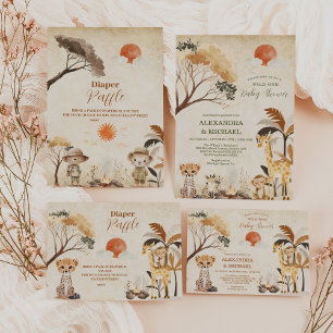 Foto Wild One Safari Dieren Boy Baby shower Bedankkaart