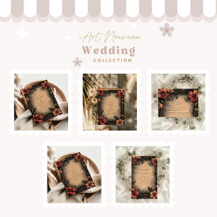 Donkere Bloemen Art Nouveau Huwelijksuitnodiging Informatiekaartje