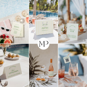 Retro Groene & Gele Strepen Bachelorette Sparkling Wijnetiket