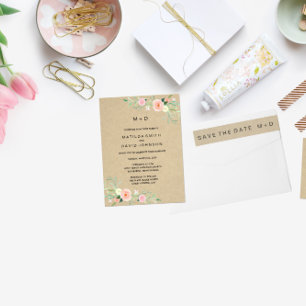Rustic Floral Boho Wedding Invitation Kaart