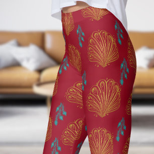 Elegant gele pauw fan patroon leggings