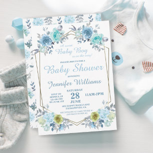  Blauwe Floral Het is een Baby shower van de Jonge Briefkaart