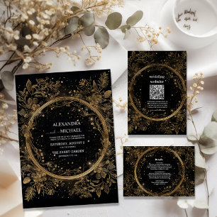 Mystieke Hemelse Zwart en Gouden Bruiloft Ronde Sticker