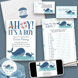 Ahoy Het is een Boy Happy Whale Waterverf Baby sho Kaart