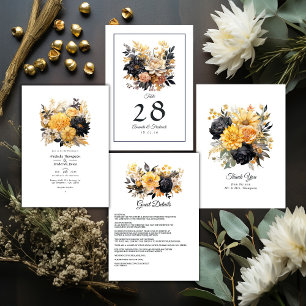 Black and Gold Floral Wedding Kaart