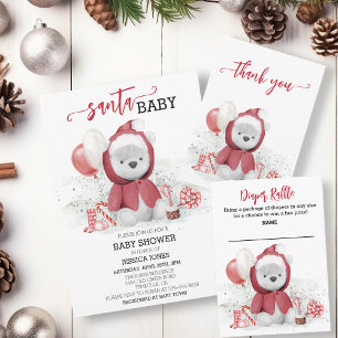 Santa Baby shower Polar Teddy Bear Cub Waterverf Kaart