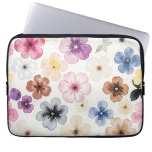 Bloemmotief Roze Grijs Wit Zwart  Laptop Sleeve