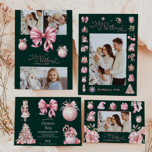 Roze Retro Vintage Kerst Etiket