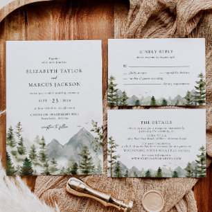 Boho Mountain Forest Evergreen Elegant Bruiloft Kaart
