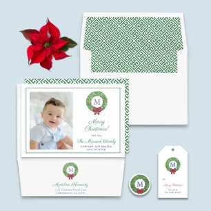 Klassieke Boxwood met rode kerst Feestdagenkaart