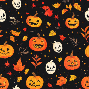 Leuke Halloween pompoen en bladeren Print Cadeaupapier