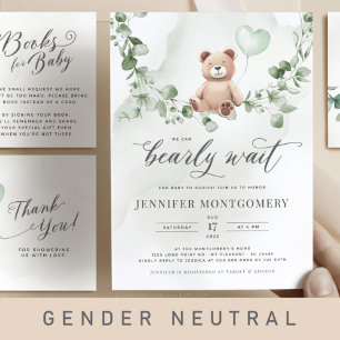 Teddy Bear met Eucalyptus Baby shower Invite Briefkaart