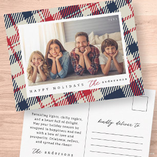 Modern geruite patroon Kerstmis aangepaste familie Notitiekaartje