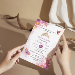 Quinceañera RSVP in waterverf met vlinders Informatiekaartje