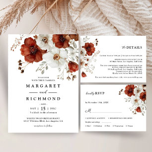 Rood & Wit Rustieke Waterverf Bloemen Trouwpapier Servet