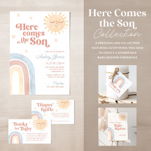 Hier Komt de Zoon Waterverf Boho Baby Shower Kaart