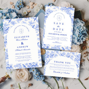 Klassiek Blauw Witte Chinoiserie Bruiloft Bedankkaart