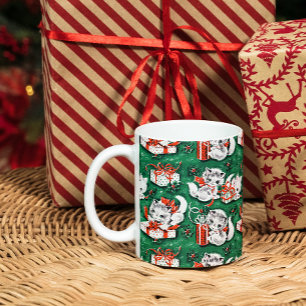 50-inch Green Vintage-kerstpatroon met Kittens Feestdagenkaart