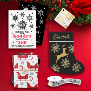 Kerstmis Santa Sleigh Sneeuwvlok Stippen Glitter Inpakpapier Vel