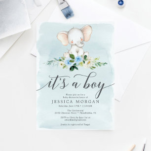 Blue Elephant Boy Baby shower Invitation Card Kaart