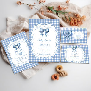 Schattige Blue Bow Ribbon Gingham Baby shower Kaart