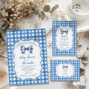 Blue Gingham en Bow Baby shower Servet
