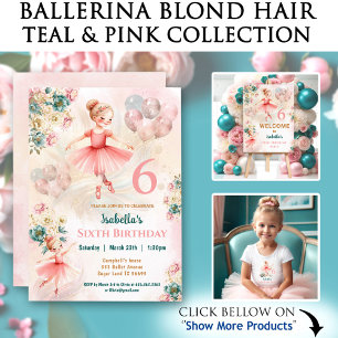 Roze Blauwgroen Bloemen Blond Ballerina Meisje Ver Kaart