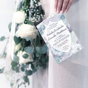 Annabelle  Blauw Bloemen Chic Bruiloft Vierkant Kaart