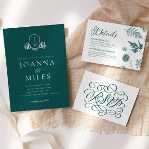  Botanisch Monogram Jade Wedding Uitnodiging