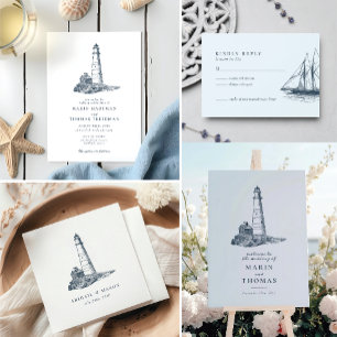 Nautical Lighthouse Ocean Seaside Baby shower Kaart