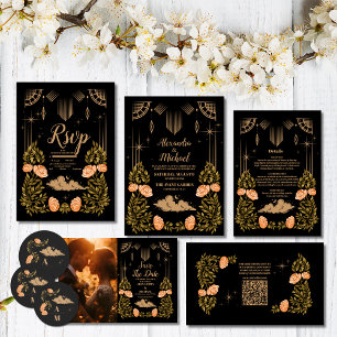 Celestial Midnight Black Stars QR Code Bruiloft Informatiekaartje